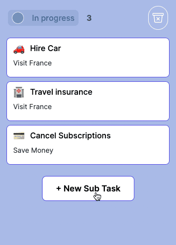 Add Sub Task from Dashboard